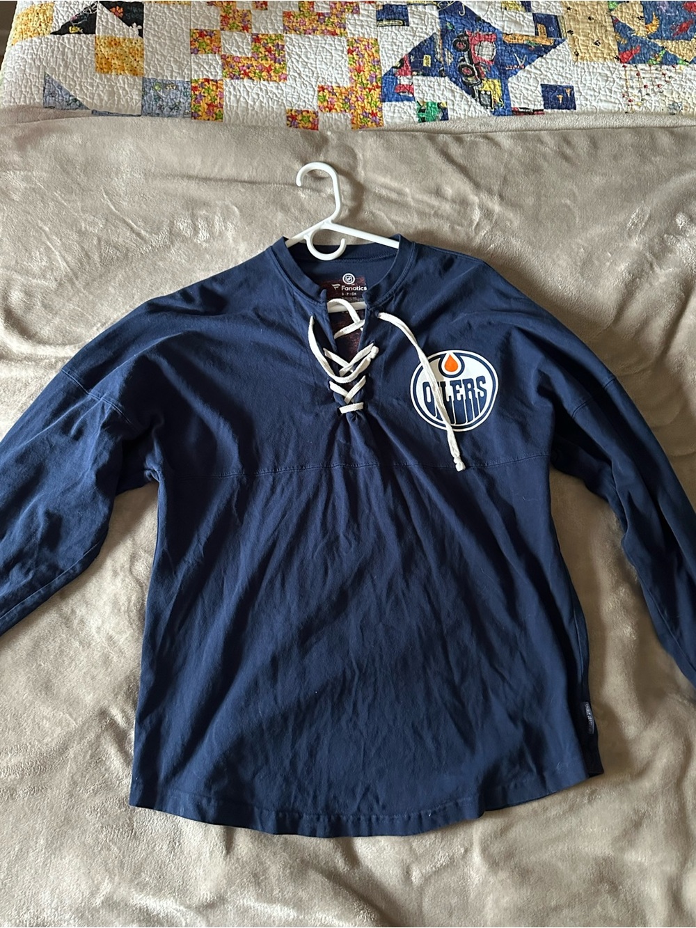 Fanatics Navy Edmonton Oilers Lace-Up Long Sleeve Top